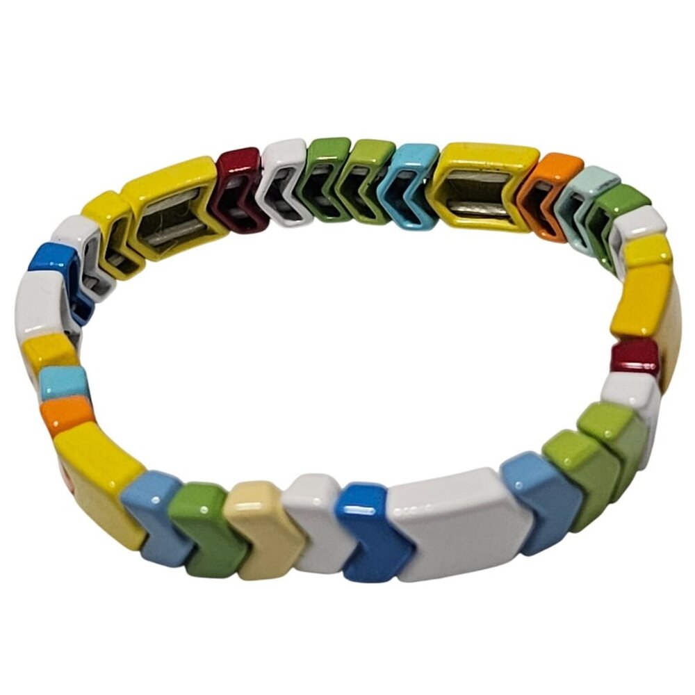 Chevron Colorful Enamel Stretch Bracelet Versatile Fashion Jewelry Women